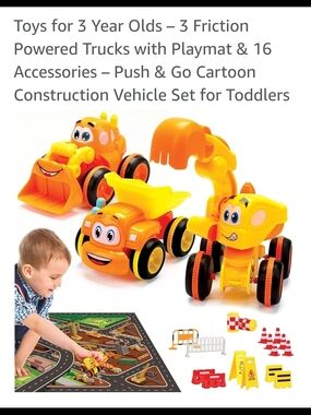 Bright Orange & Yellow Toddler Construction Truck Set - 3 Friction Vehicles